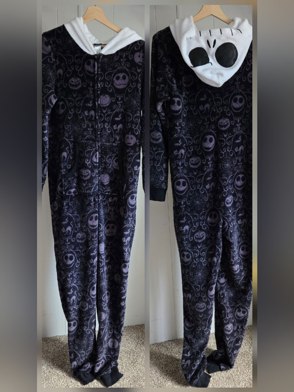 Disney Nightmare Before Christmas Black  Hooded One-Piece Pajama Set M
